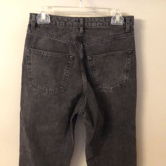 TOPSHOP SIZE 6 TALL HIGH WAISTED TAPERED LEG WASHED BLACK MOM JEANS - Picture 6 of 11